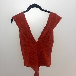 Free People Textured Orange Bodysuit